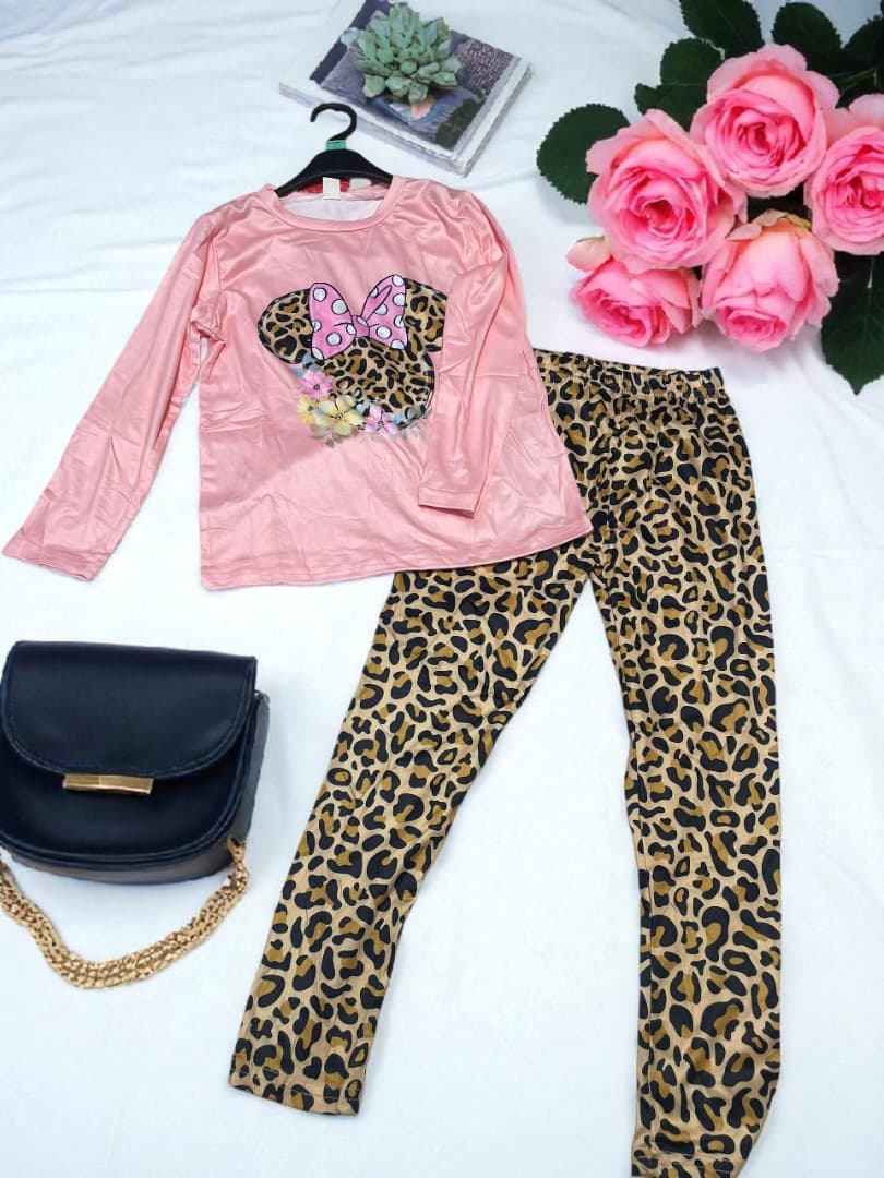 Girls’ Leopard Print & Pink top Two-Piece Set