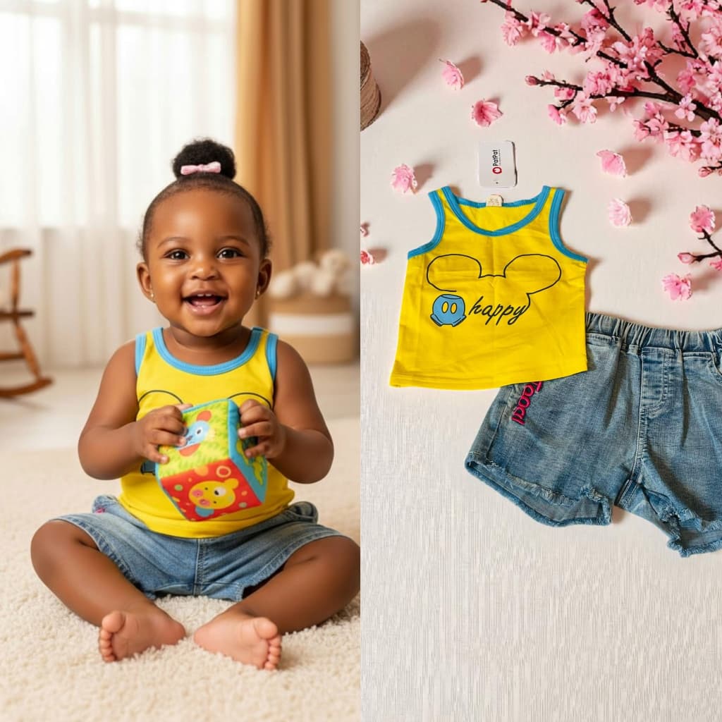 Yellow Tank Top & Denim Shorts Set