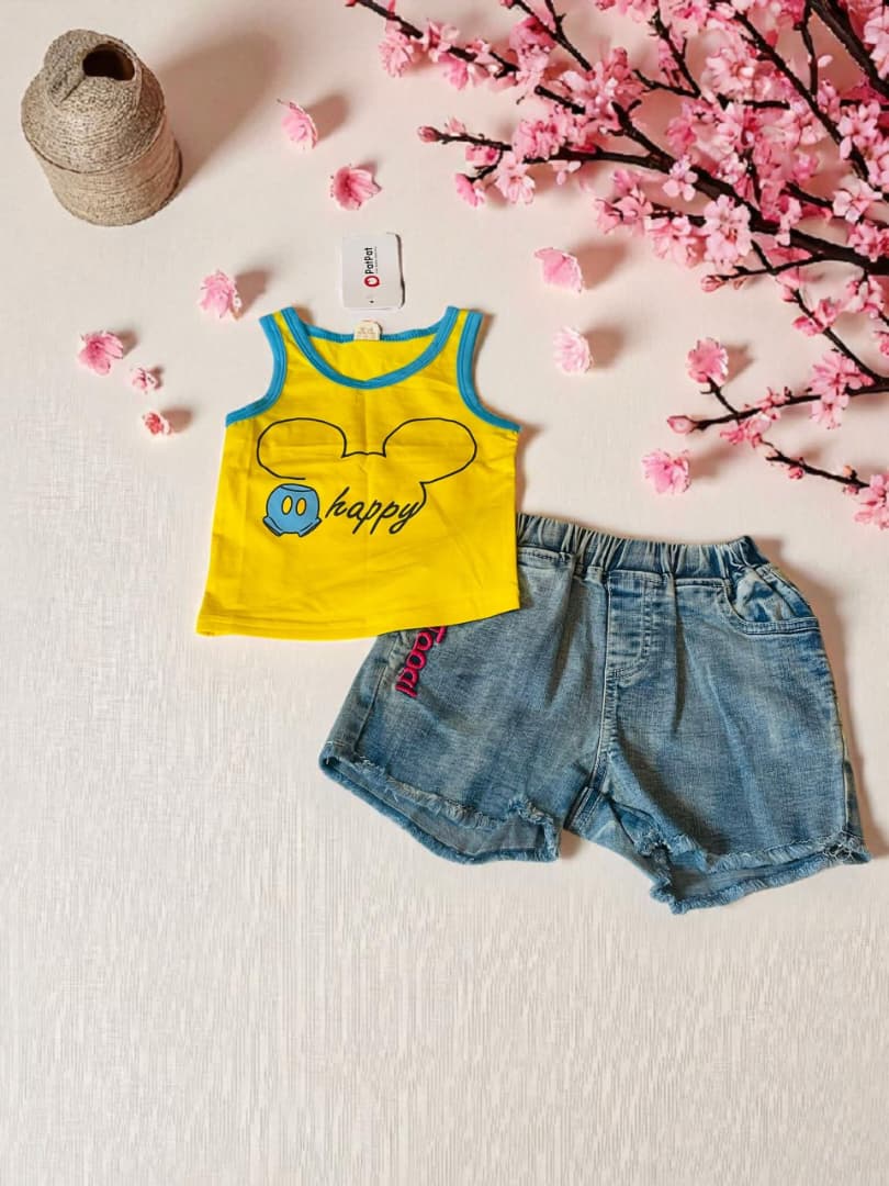 Yellow Tank Top & Denim Shorts Set - Image 2